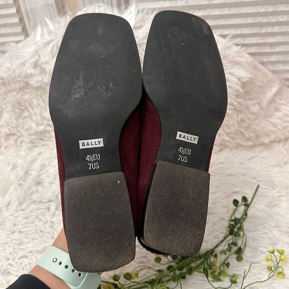 Bally Made in Italy Baleares Maroon Suede Slip‎ On Square Toe Mules  size 7M - Picture 9 of 10